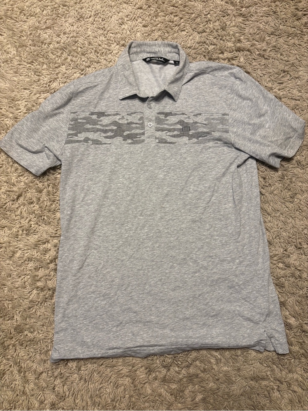 Travis Mathew Light Gray Polo with Gray Camo Chest Stripe